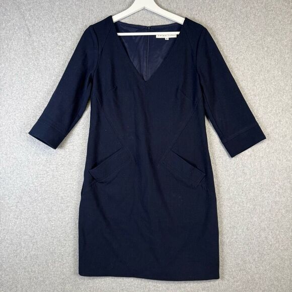 Trina Turk Women's Size 4 3/4 Sleeve Navy Blue A Line Knee Length Dress - Picture 1 of 7